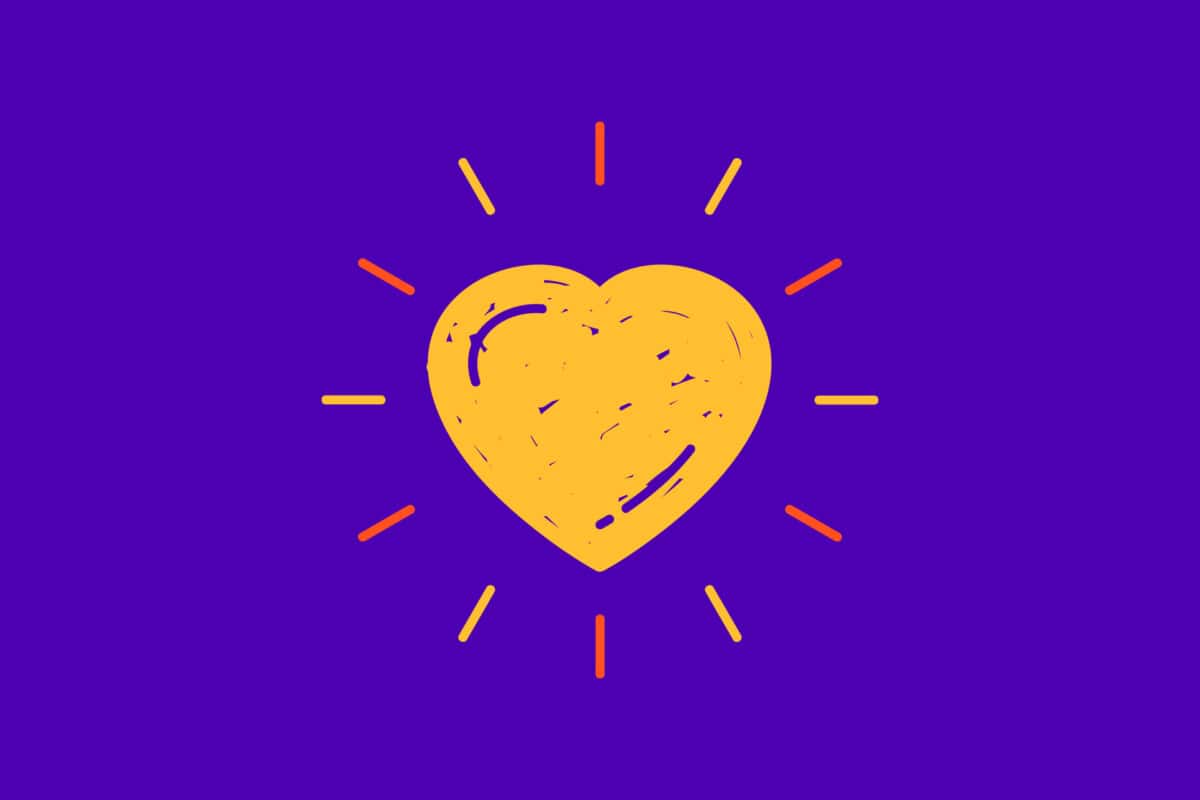 Illustration of a heart with dashes pointing outwards to accompany a blog post about an internship at Atomic Smash