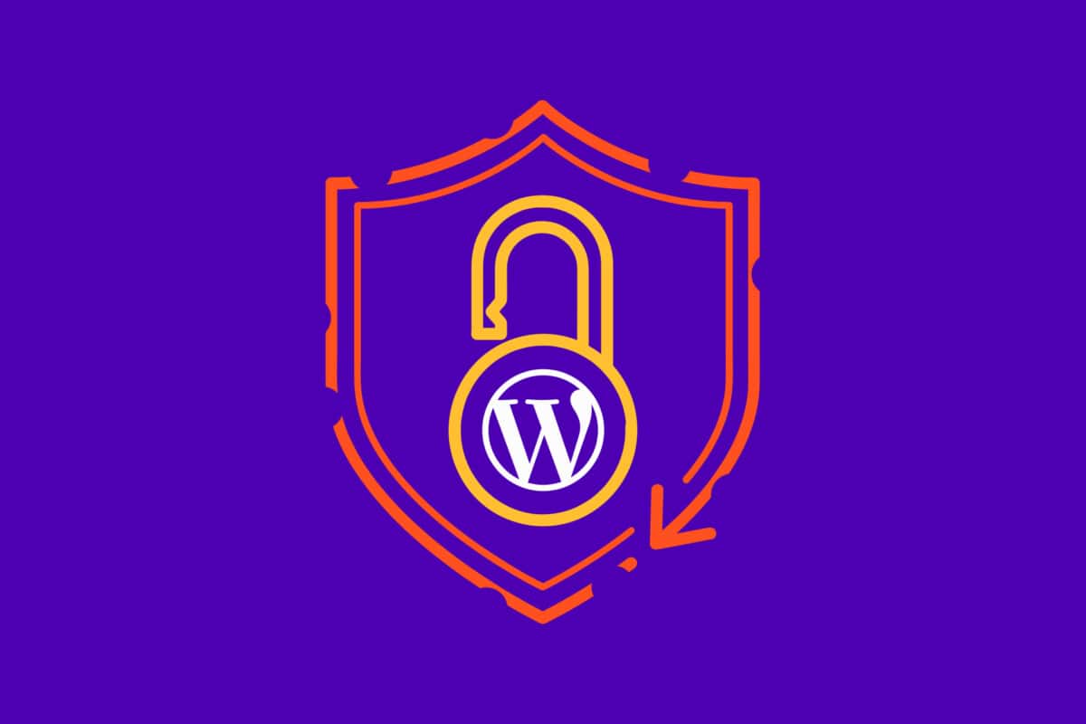 Illustration with padlock, WordPress logo and a badge outline to accompany blog post about 9 security issues that could be making your WordPress site vulnerable to attacks in 2024