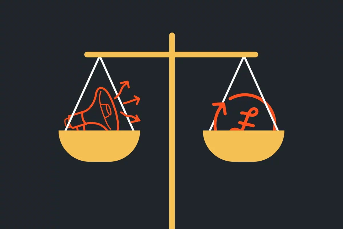 Illustration of weighing scales to demonstrate the importance of aligning sales and marketing for eCommerce