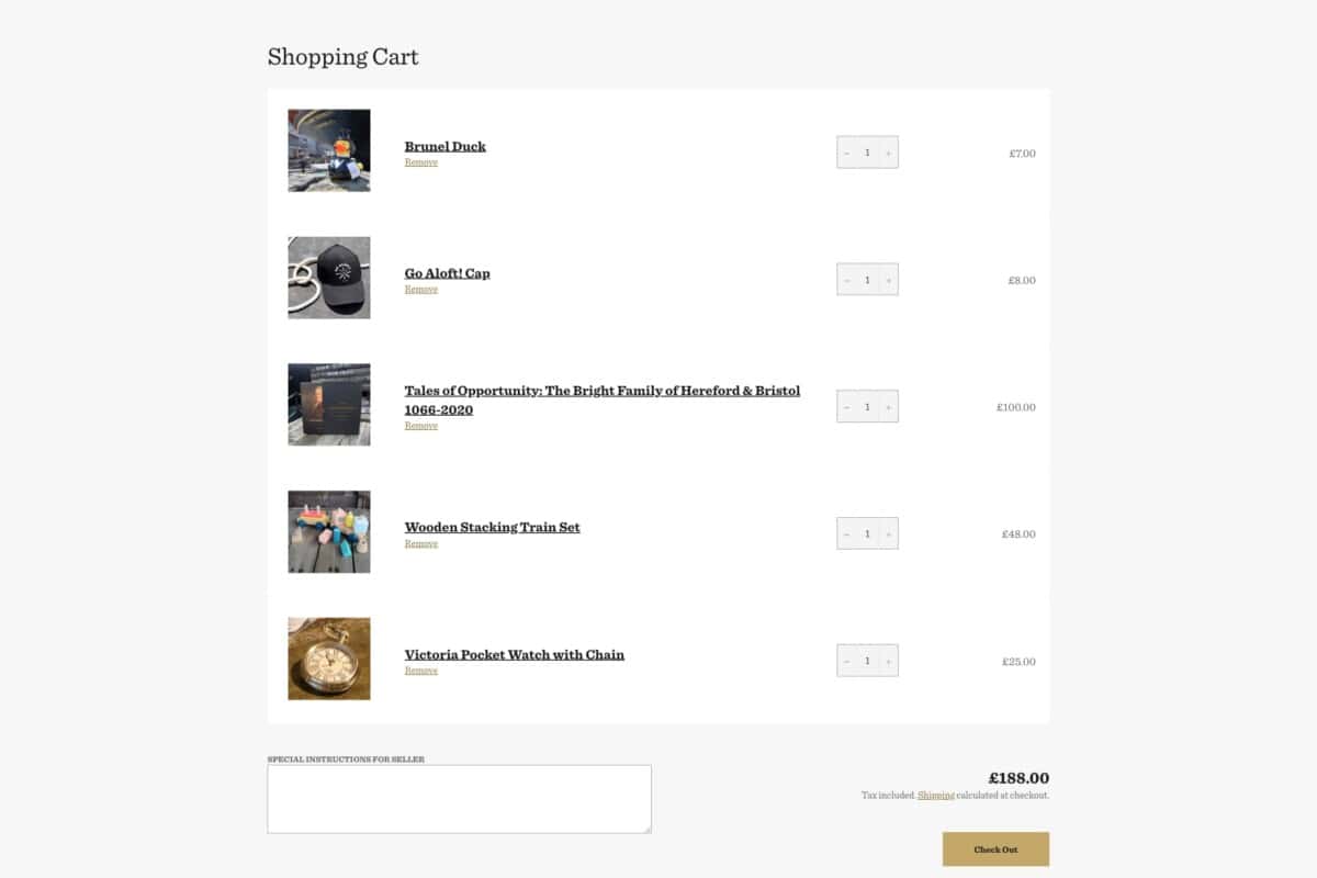 Screenshot of the SS Great Britain Shopify store showing a product on sale