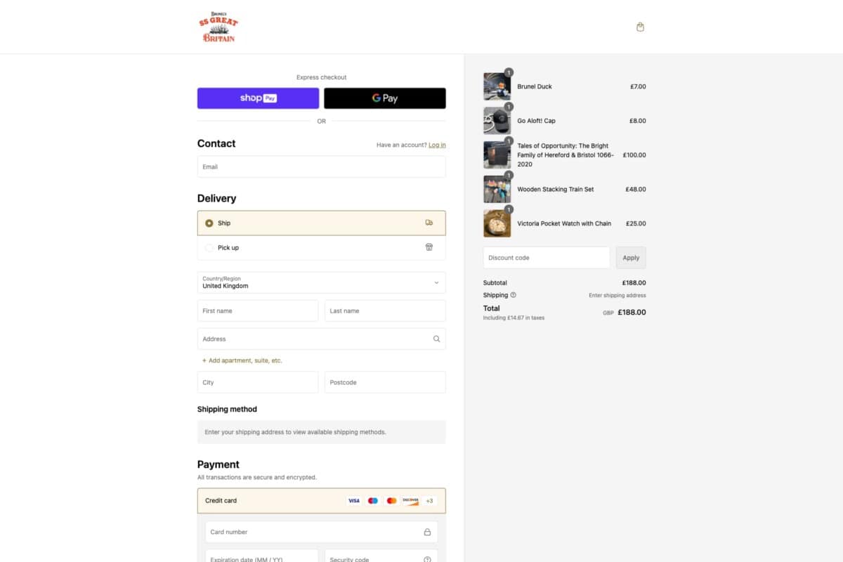 Screenshot of the Shopify checkout