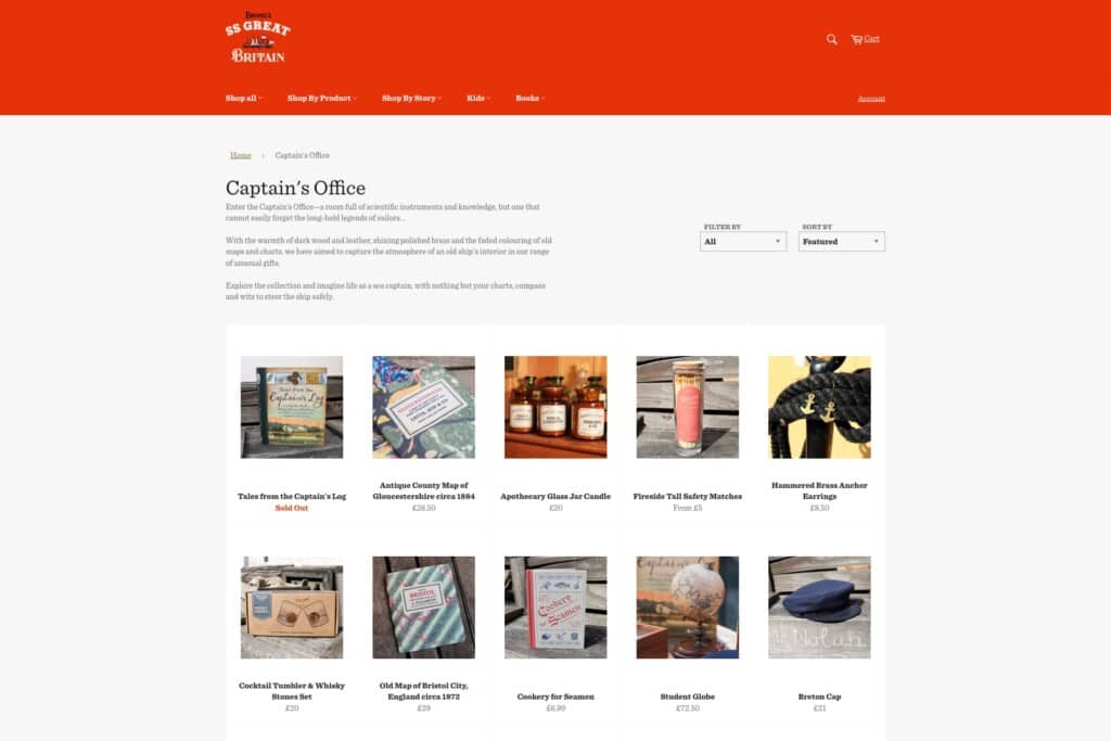 Screenshot of the SS Great Britain Shopify store a collection of products