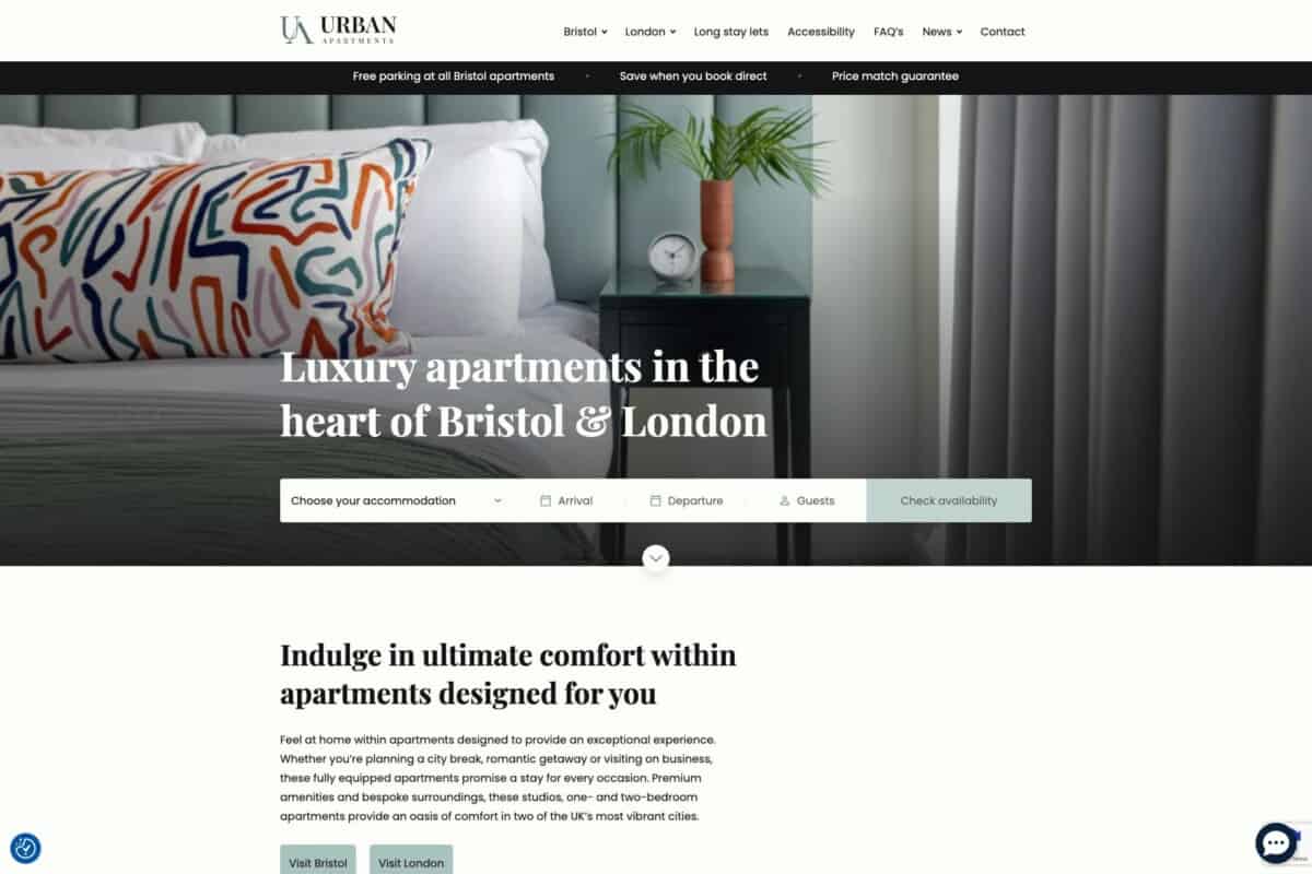 Urban Apartments WordPress website showing homepage