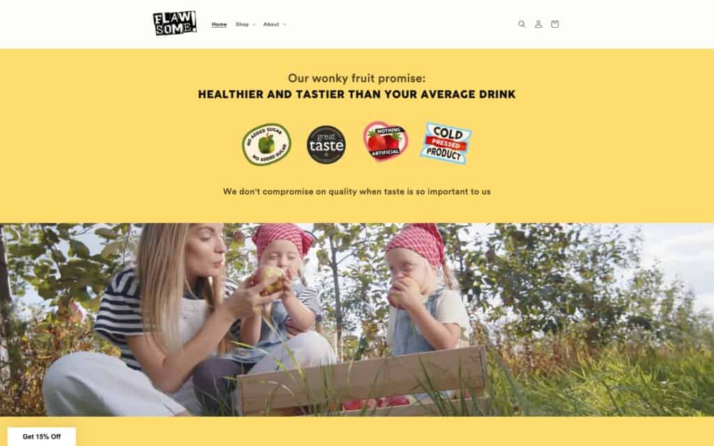 Screenshot of the Flawesome! Shopify site showing video