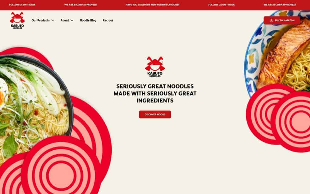 Screenshot of the Kabuto Noodles homepage