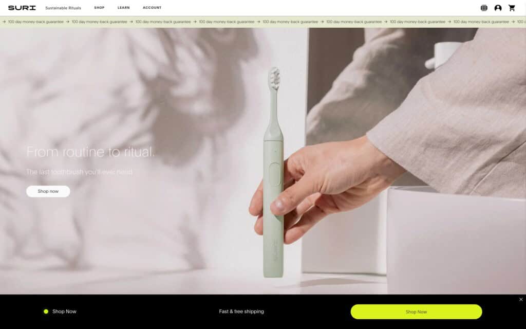 Screenshot of the Suri Shopify site showing product