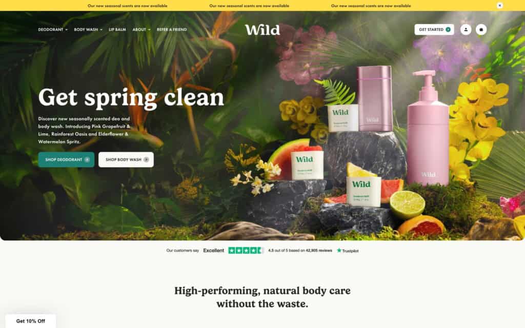 Screenshot of the Wild Shopify site showing homepage