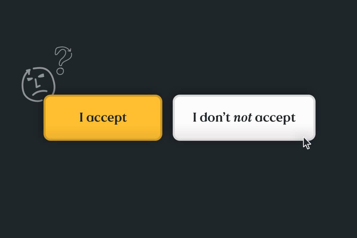 Image with call-to-action buttons to accompany blog post on deceptive patterns