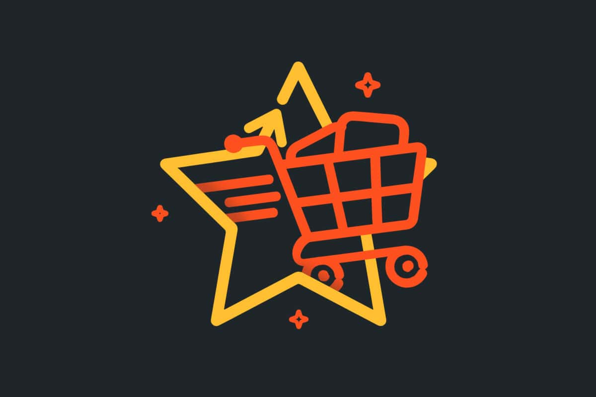 Icons of star and ecommerce shopping cart to accompany using data to bring customers back to buy