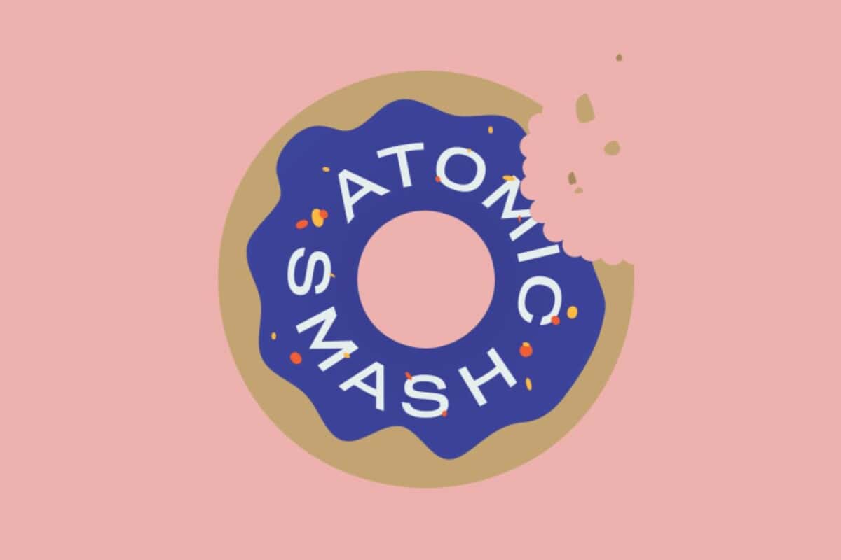 Atomic Smash logo within doughnut