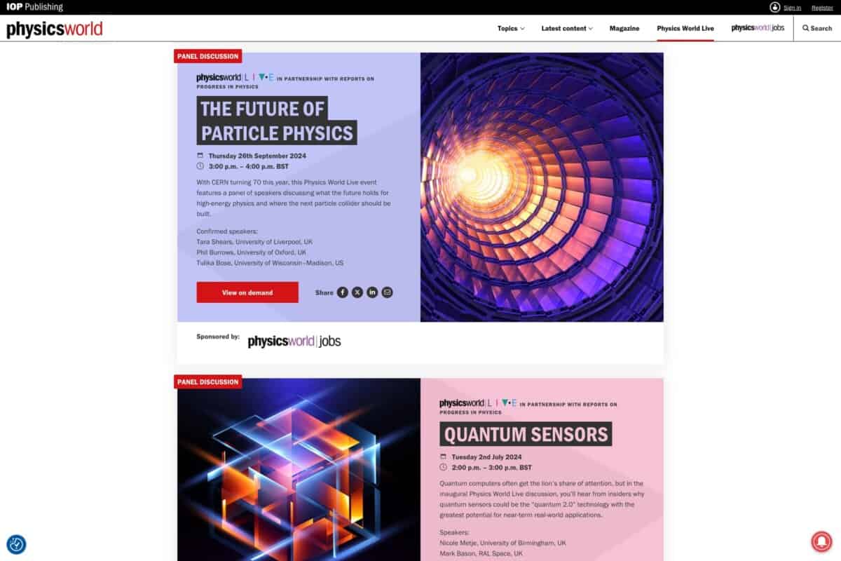 Physics World Live on WordPress website