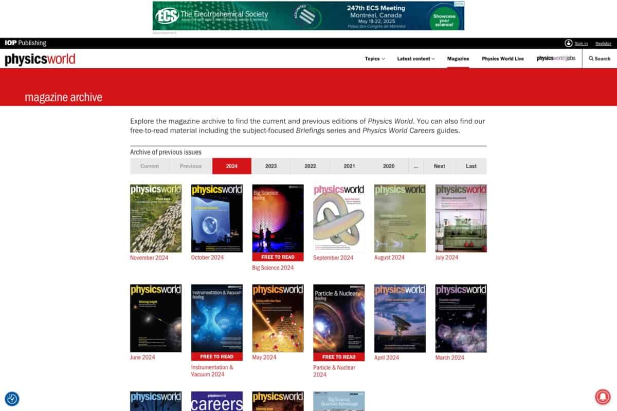 Physics World Magazine on WordPress website