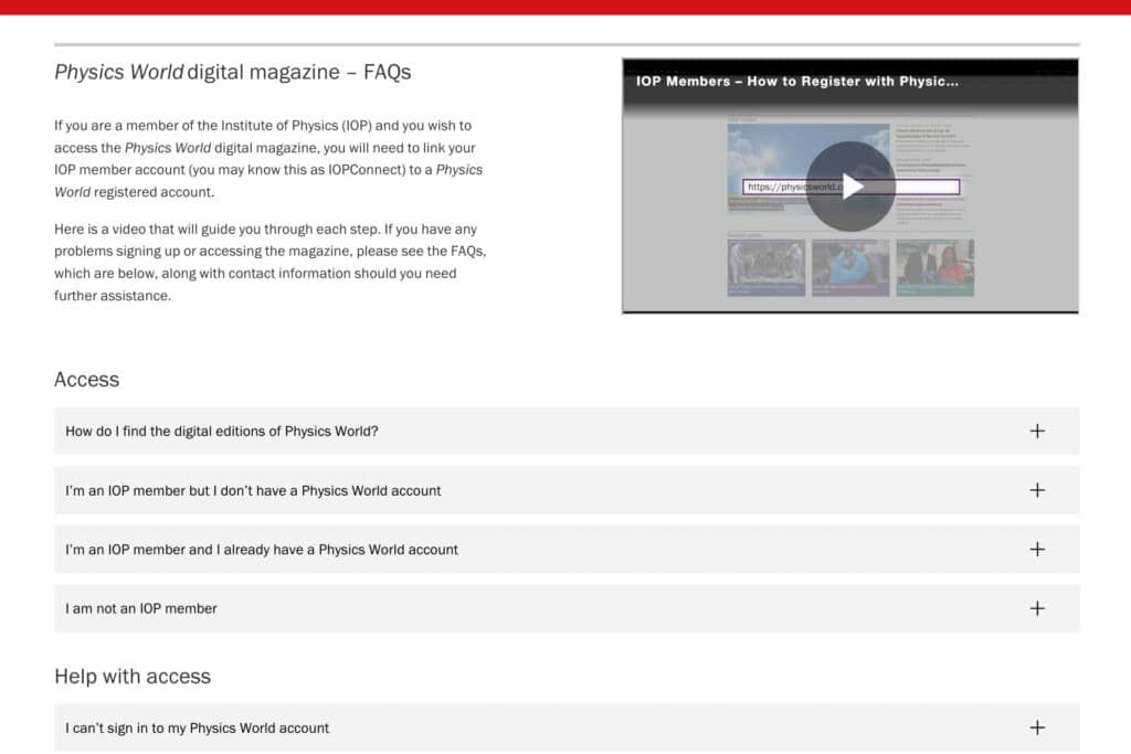 Physics World Magazine FAQs on WordPress website