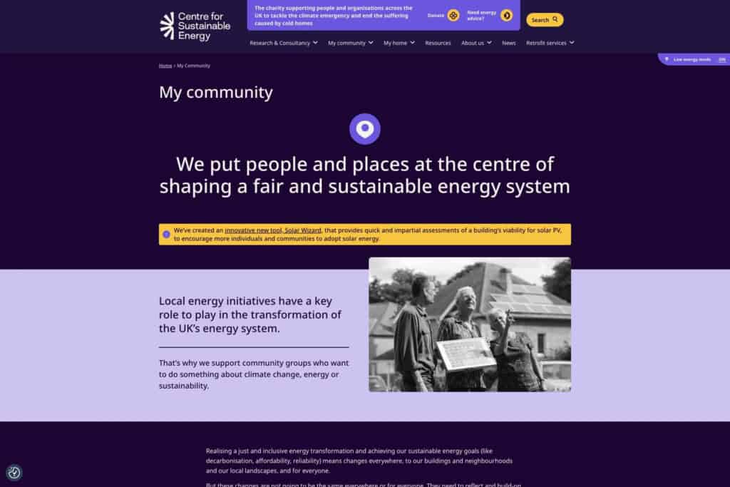 CSE WordPress website showing community page in lower power mode