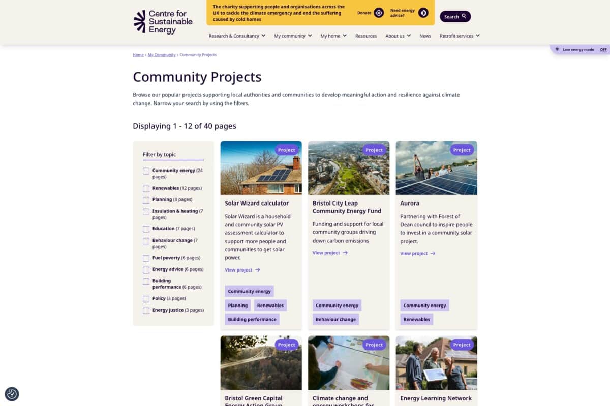 CSE WordPress website showing community projects
