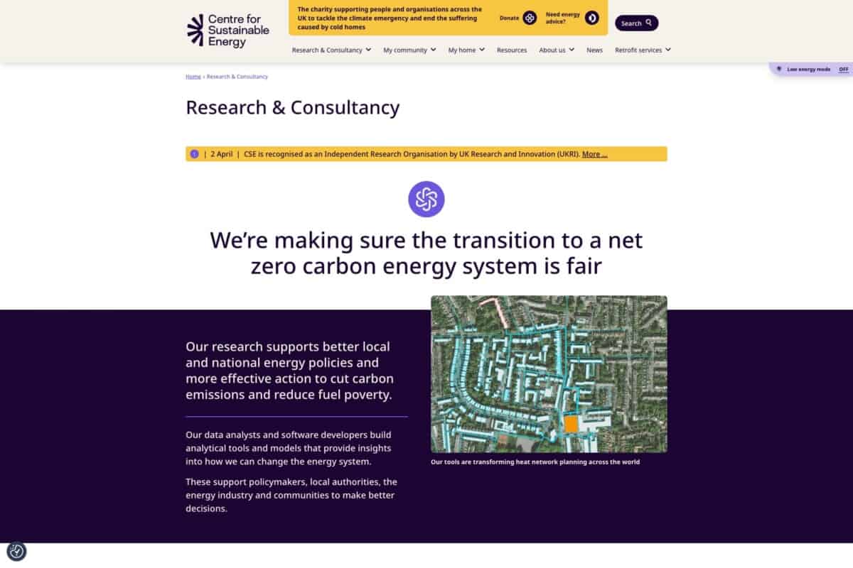 CSE WordPress website showing research and consultancy