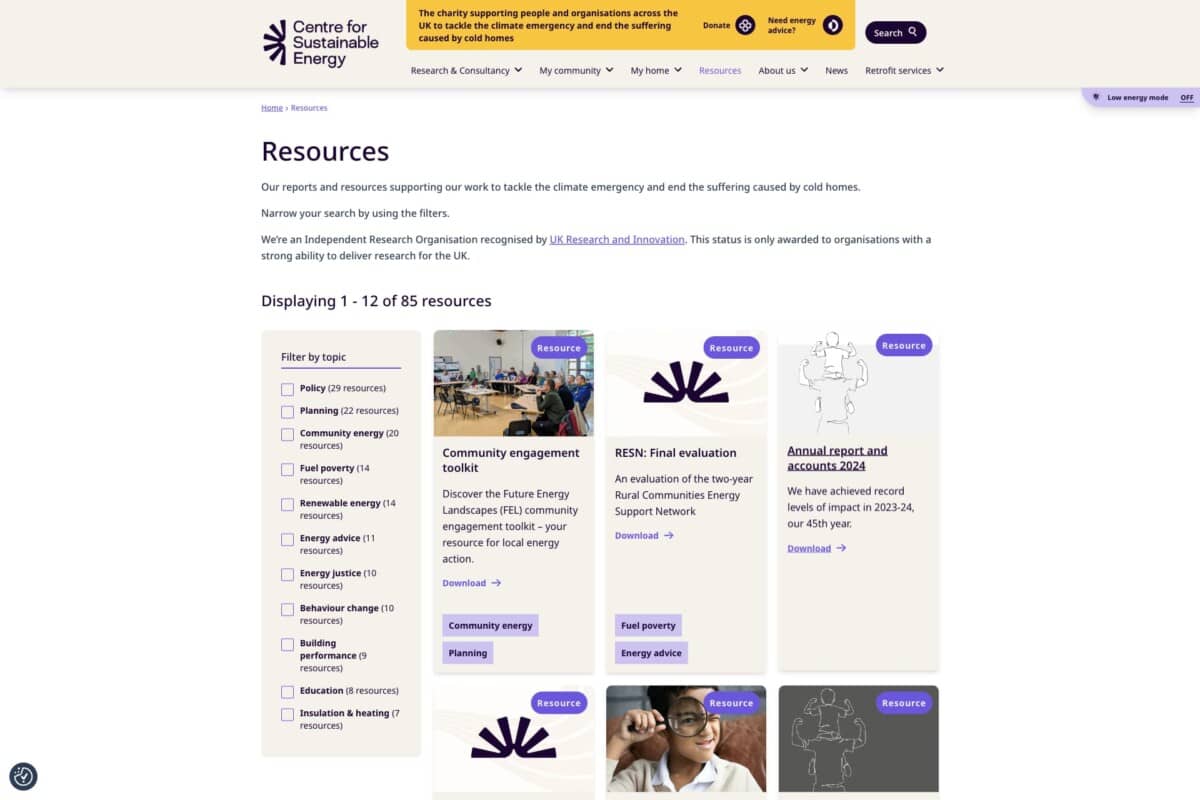 CSE WordPress website showing resources