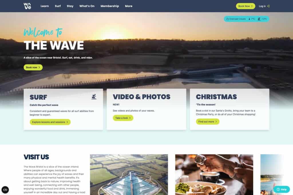 Screenshot of The Wave's WordPress website 